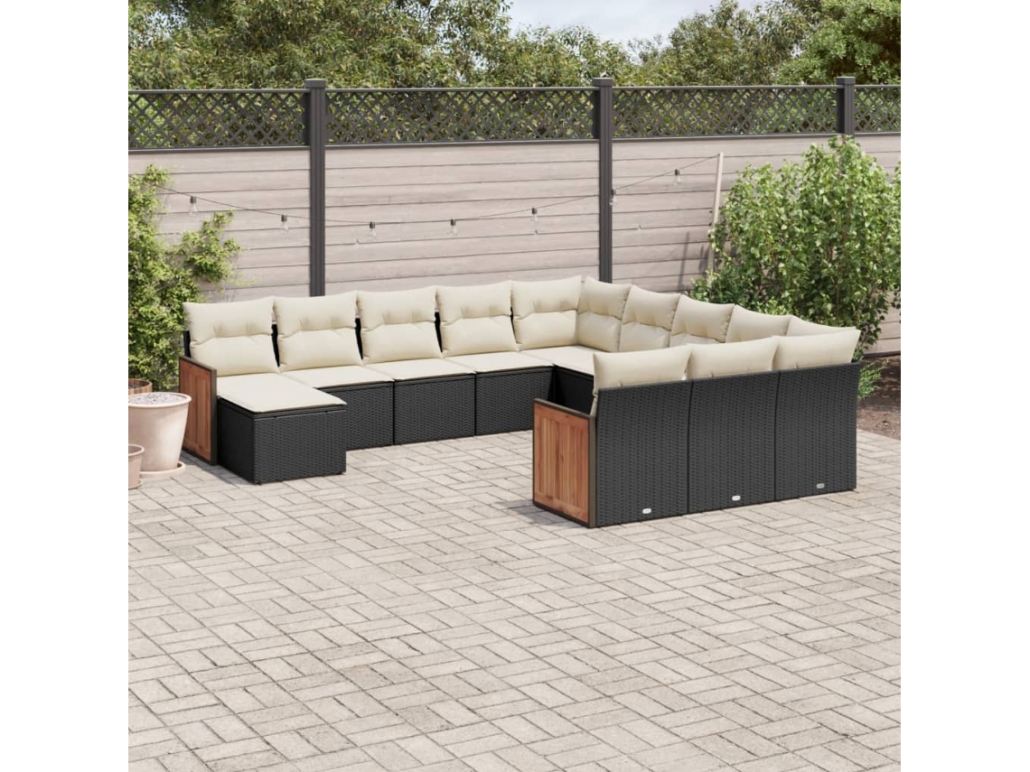Vidaxl 12 Pcs Conjunto De Sofás De Jardim C/ Almofadões Vime Pe Preto