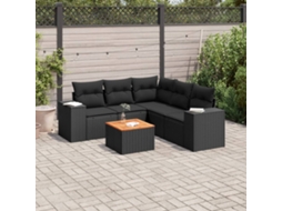 Vidaxl 6 Pcs Conjunto Sofás De Jardim C/ Almofadões Vime Pe Preto