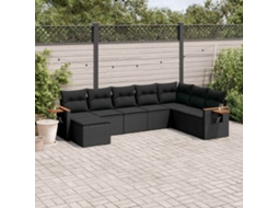 Vidaxl 8 Pcs Conjunto Sofás De Jardim Com Almofadões Vime Pe Preto