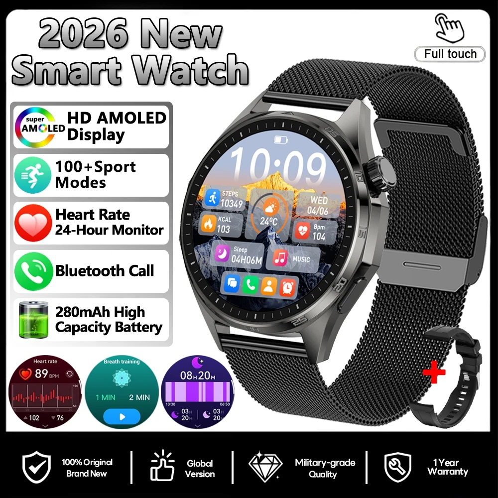 (pulseira De Malha Preta) Smartwatch, Gps, Nfc, Monitoramento De Saúde, Monitoramento De Frequência Cardíaca, Chamadas Bluetooth