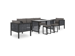 Vidaxl 8 Pcs Conjunto Lounge De Jardim C/ Almofadões Vime Pe Antracite