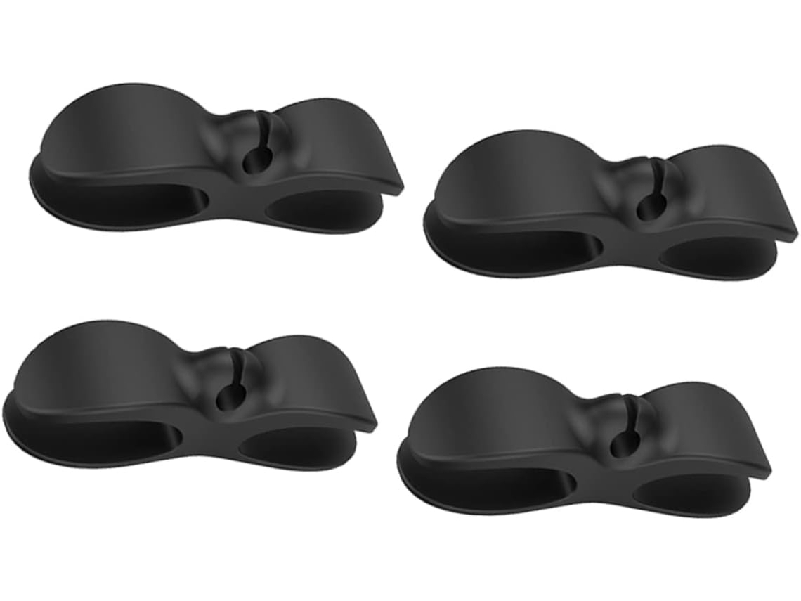 Conjunto De 4 Organizadores De Cabos Em Silicone Tpu Com Abraçadeiras Adesivas Pretas.