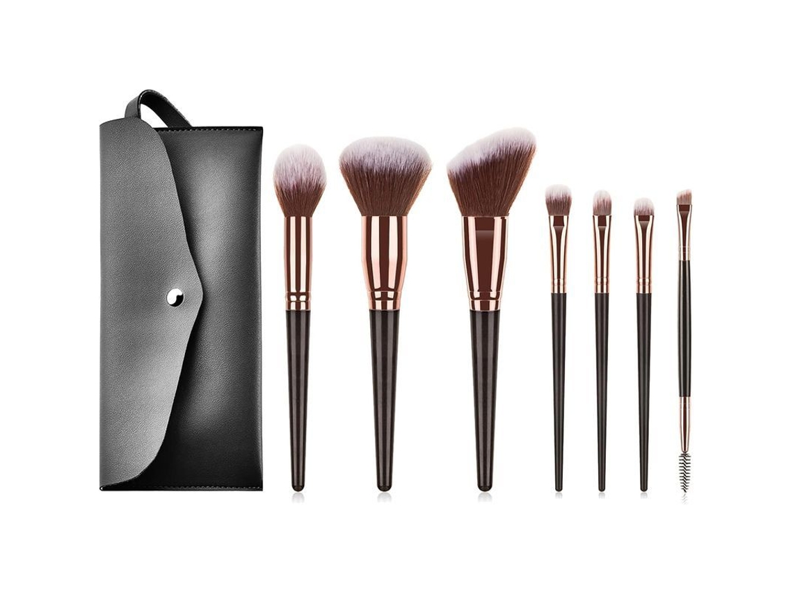 Conjunto de 7 Pincéis de Maquiagem com Bolsa, Kit de Viagem, Design Dourado Champanhe Rosa