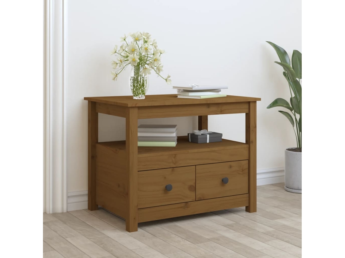 Vidaxl Mesa De Centro 71x49x55 Cm Pinho Maciço Castanho Mel