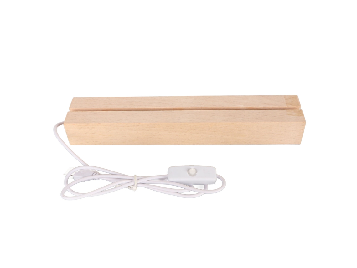 Base Led Retangular De Madeira Com Luz Quente Usb Para Cristal, Vidro E Acrílico 18cm
