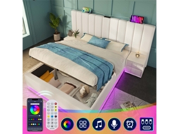 Cama Casal Branca 160x200cm Estofada, Pu, Led App, Usb-c (s/ Colchão).-op