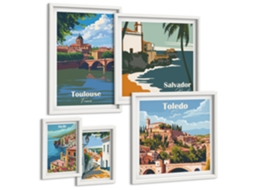 Conjunto De Pinturas Cidades Europeias Vistas Paisagens Espelharte (5 Peças)