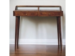 Mesa Cônica De Castanho Maciço, 2 Gavetas, Marrom Escuro Elevado