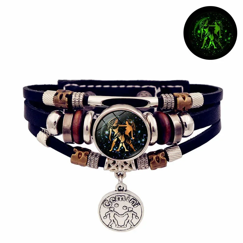 Pulseira Vintage Do Signo De Gêmeos Que Brilha No Escuro