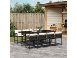 Vidaxl 9 Pcs Conjunto De Jantar P/ Jardim C/ Almofadões Vime Pe Preto