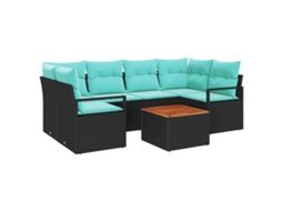 Vidaxl Conjunto De Sofá De Jardim 7 Unid. Preto Vime Pe