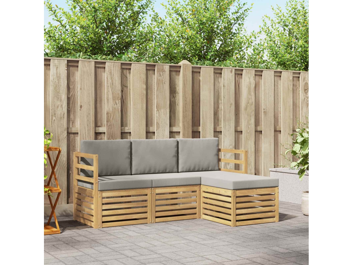 Vidaxl Conjunto De Sofás Para Exterior 4 Unid. Branco E Cinzento-claro