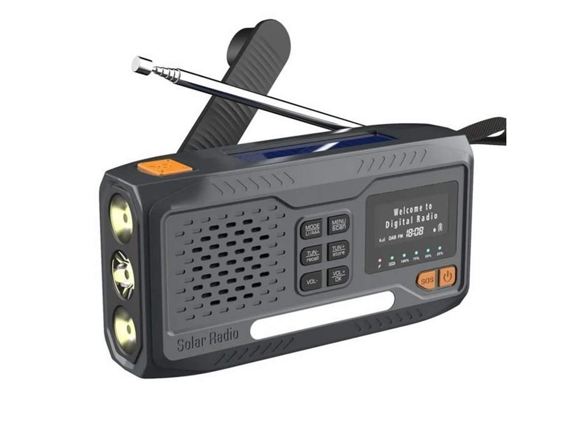 RÁDIO DAB EXTERNO, ALTO-FALANTE, BATERIA EXTERNA E MANIVELA SOLAR AQUAFORGE