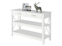 Mesa De Console De Estilo Moderno Com 2 Gavetas E Prateleiras Inferiores 105x40x76 Cm Branco