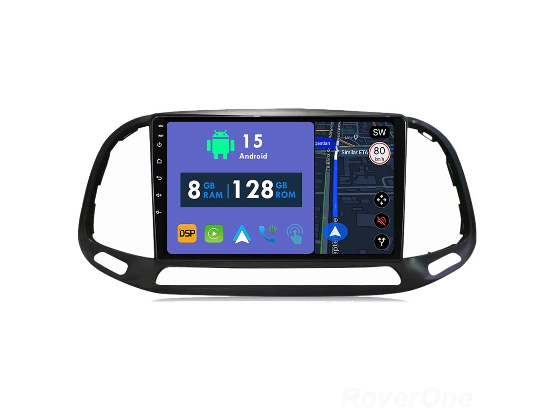 Auto Rádio Carro Bluetooth Autoradio 8GB RAM 128G ROM CarPlay Navegação GPS Ecrã Táctil RoverOne para Fiat Doblo 2015-2019  