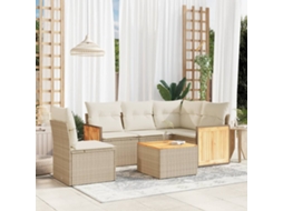 Vidaxl 6 Pcs Conjunto De Sofás P/ Jardim Com Almofadões Vime Pe Bege