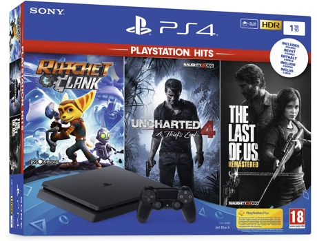 Consola PS4 Slim + Ratchet & Clank + The Last of Us + Uncharted 4 (1TB) — .