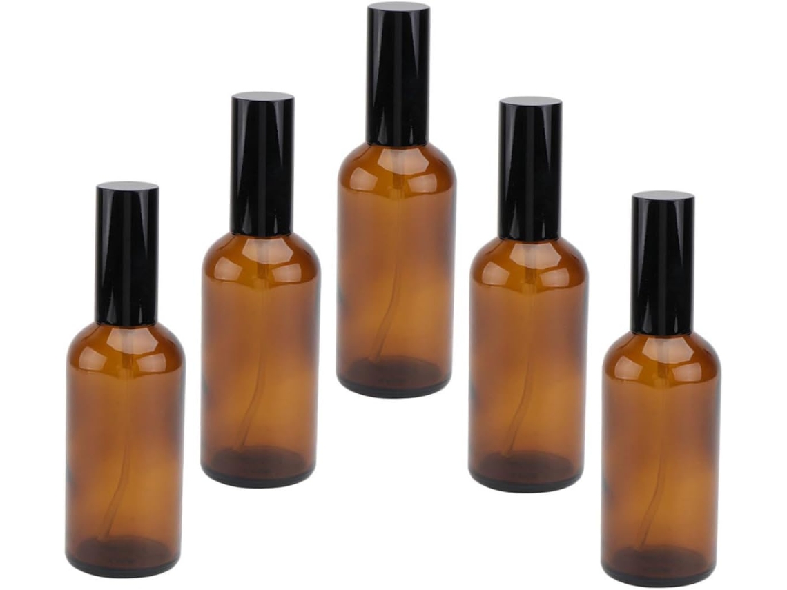 Conjunto De 5 Frascos Spray Recarregáveis De 100ml Em Material Sintético Marrom.