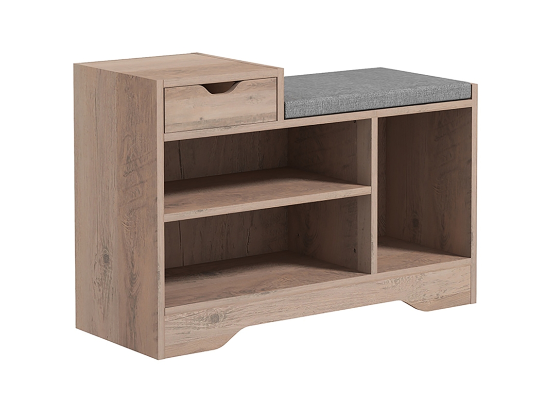Banco Sapatos de com 1 Gaveta e 3 Compartimentos, com Almofada Acolchoada, Capacidade para 5 Pares, 76,5 X 30 X 52 Cm Cinza