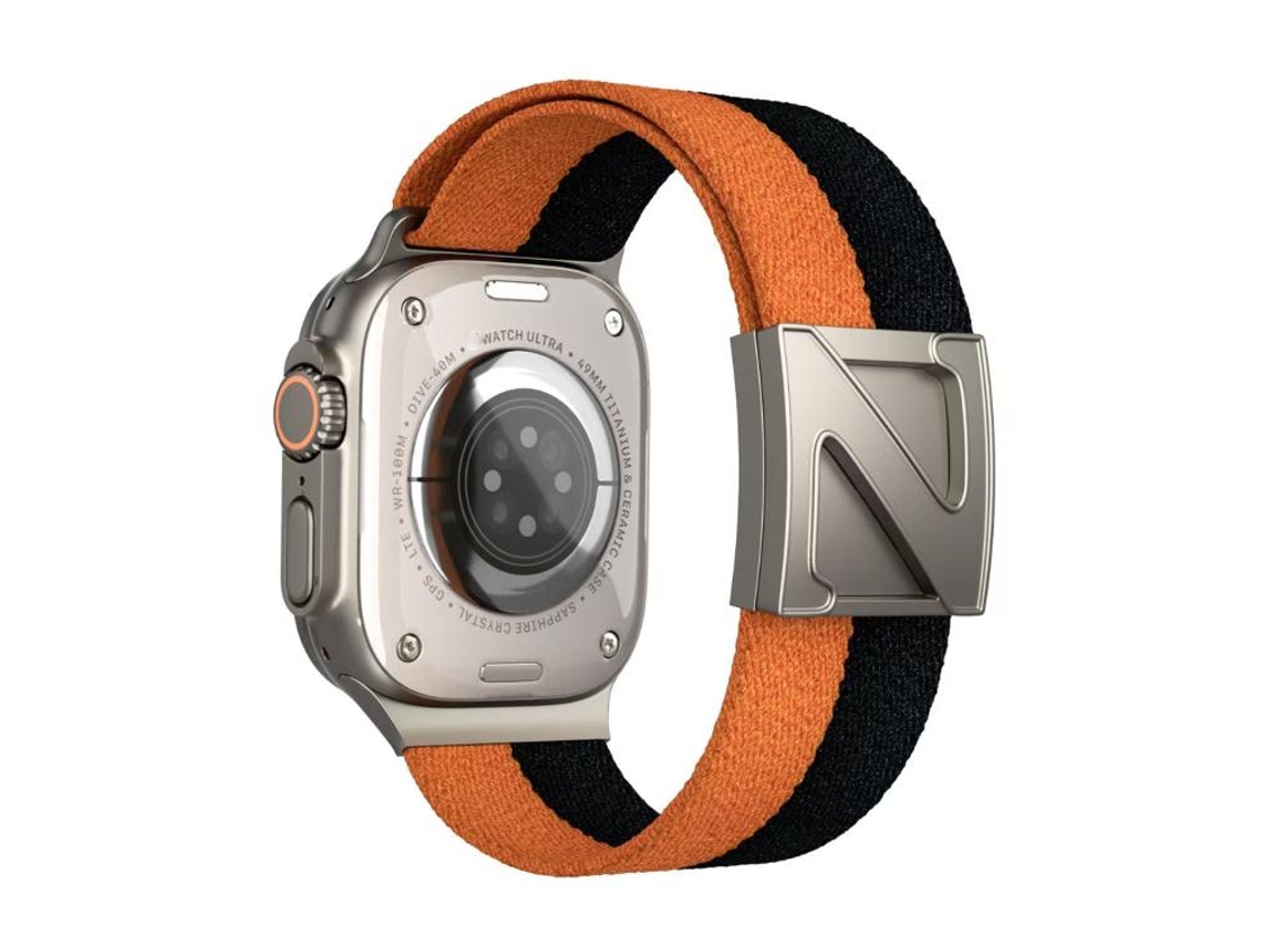 Bracelete para Apple Watch 46/49/45/44mm Nylon Bicolor com Fecho Magnético em Formato Z Laranja e Preto XIAOMOYU