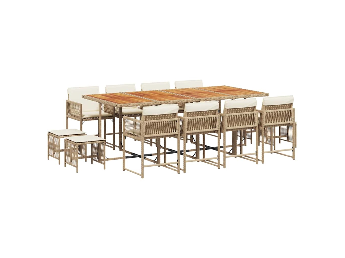 Conjunto de Jantar 13 Pcs para Jardim com Almofadões Vime Pe Bege MAISON EXCLUSIVE (13 pcs)