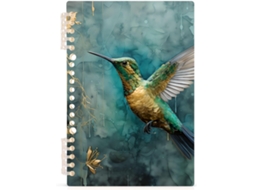 Caderno Espiral Mnsruu Colibri Com Folhas Douradas Para Mulheres, Capa Dura Pautada, Tamanho A5,