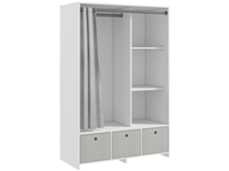 Armário guarda roupa com varão, cortina, 3 gavetas de tecido removíveis, 105x48x160cm branco BTFORUS