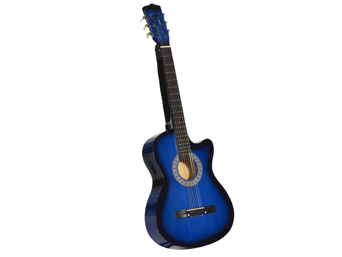 Kit Guitarra Elétrica Com Saco, Correia, Cordas, Palhetas, Cabo, 96,5x35,8x8,5cm, Azul E Preto