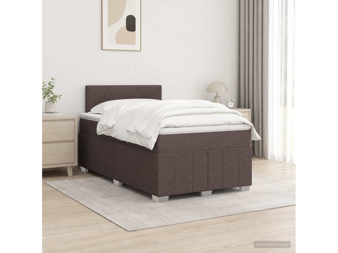 Vidaxl Cama Box Spring Com Colchão Marrom Escuro 120 X 190 Cm Tecido
