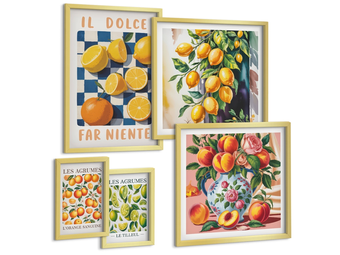 Conjunto De Pinturas Cítrico Retro Na Cozinha Espelharte (5 Peças)
