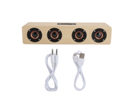 Caixa de Som Bluetooth 12w Madeira com Subwoofer FM Cartão TF Controle de Volume Botões S/MARCA