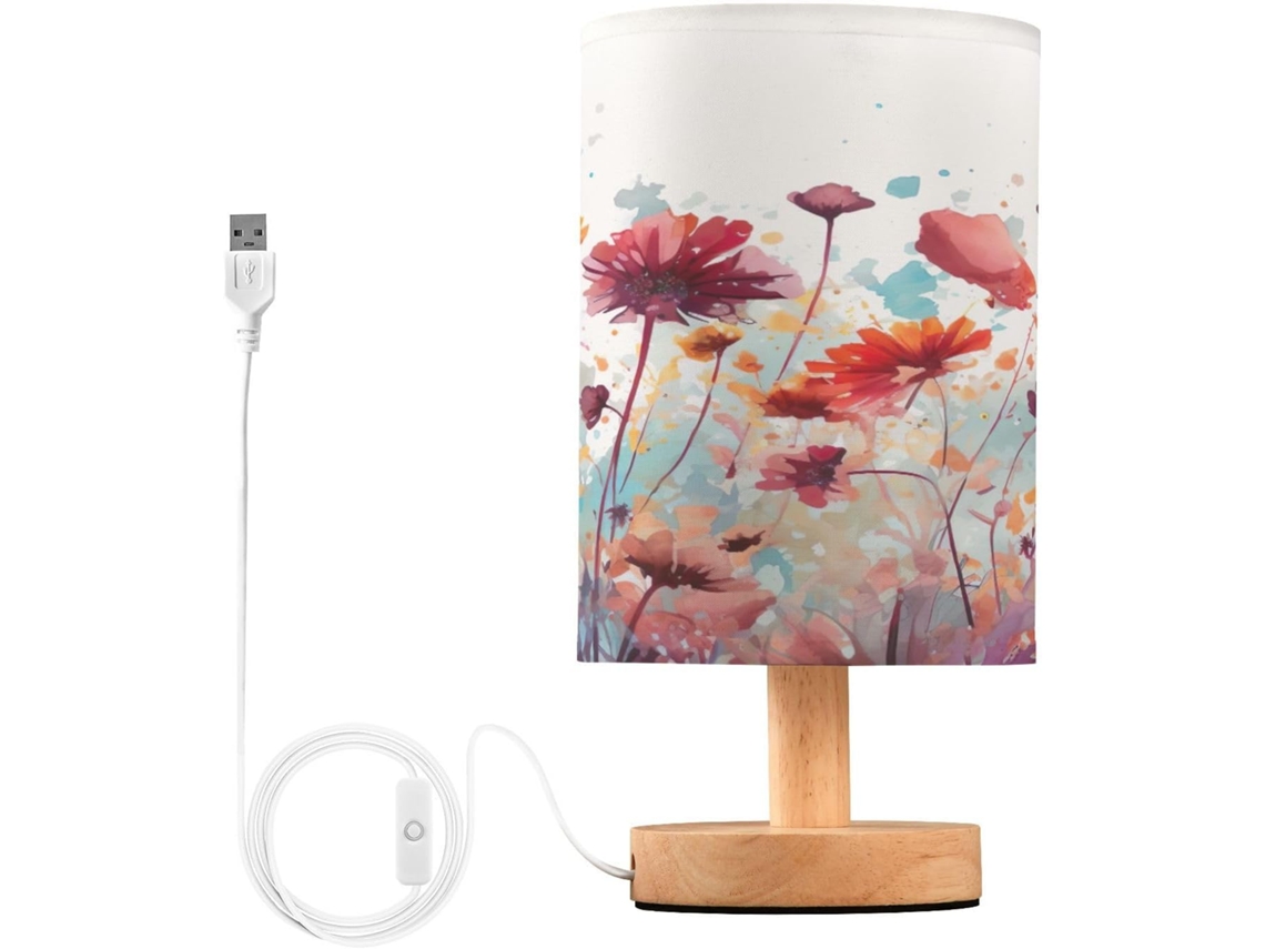 Luminária de cabeceira LED com portas USB, mesa de leitura para quarto, cúpula Tído e base Madeira, escrivaninha para quarto.