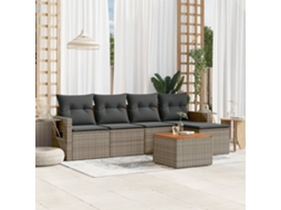 Vidaxl 6 Pcs Conjunto Sofás De Jardim Com Almofadões Vime Cinzento