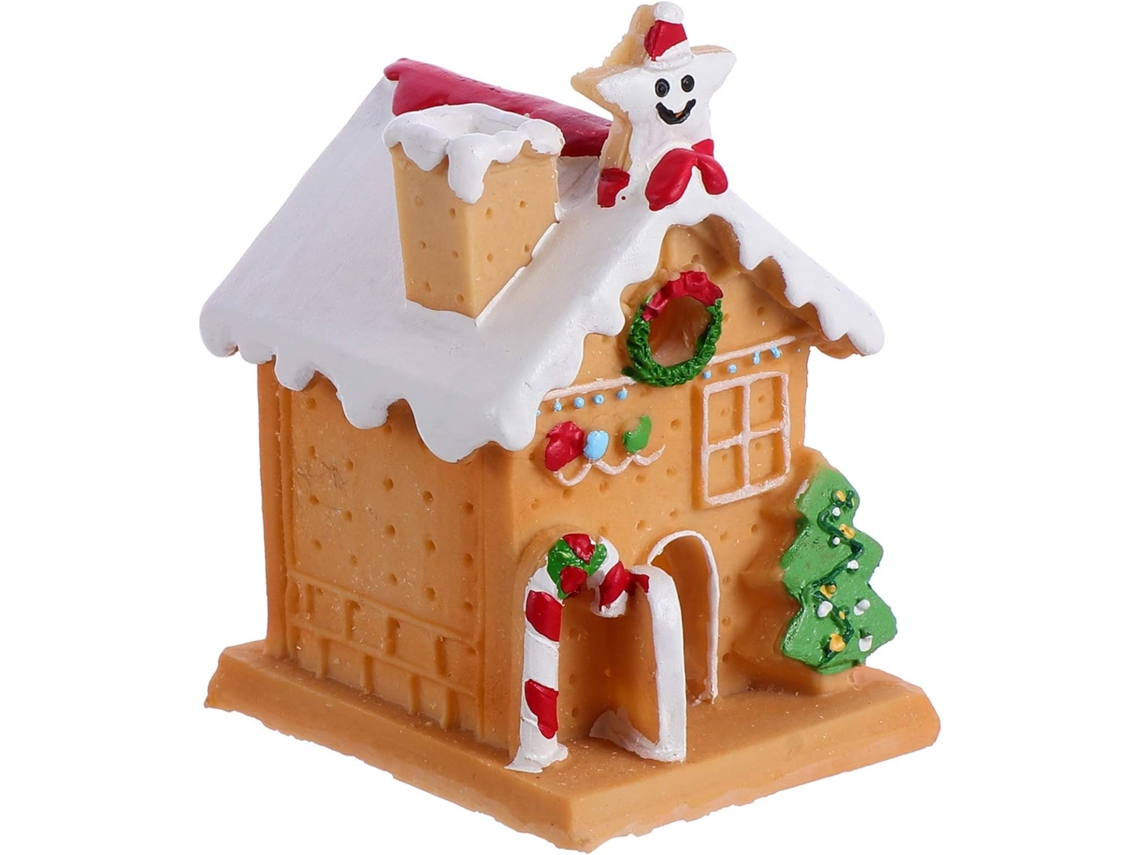 Topo de bolo luminoso em resina com vila nevada para decoração de escritório, ambiente festivo de inverno.