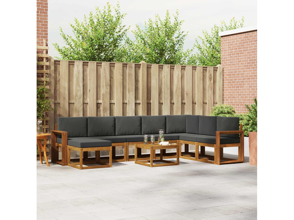 Vidaxl Conjunto De Sofás Para Exterior 9 Unid. Natural E Antracite