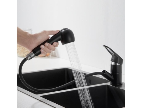 Torneira de Cozinha AURALUM Preta com Spray Removível de 50 Cm Misturador de Pia Giratório 360 2 Modos de Jato e Borbulhador Removível