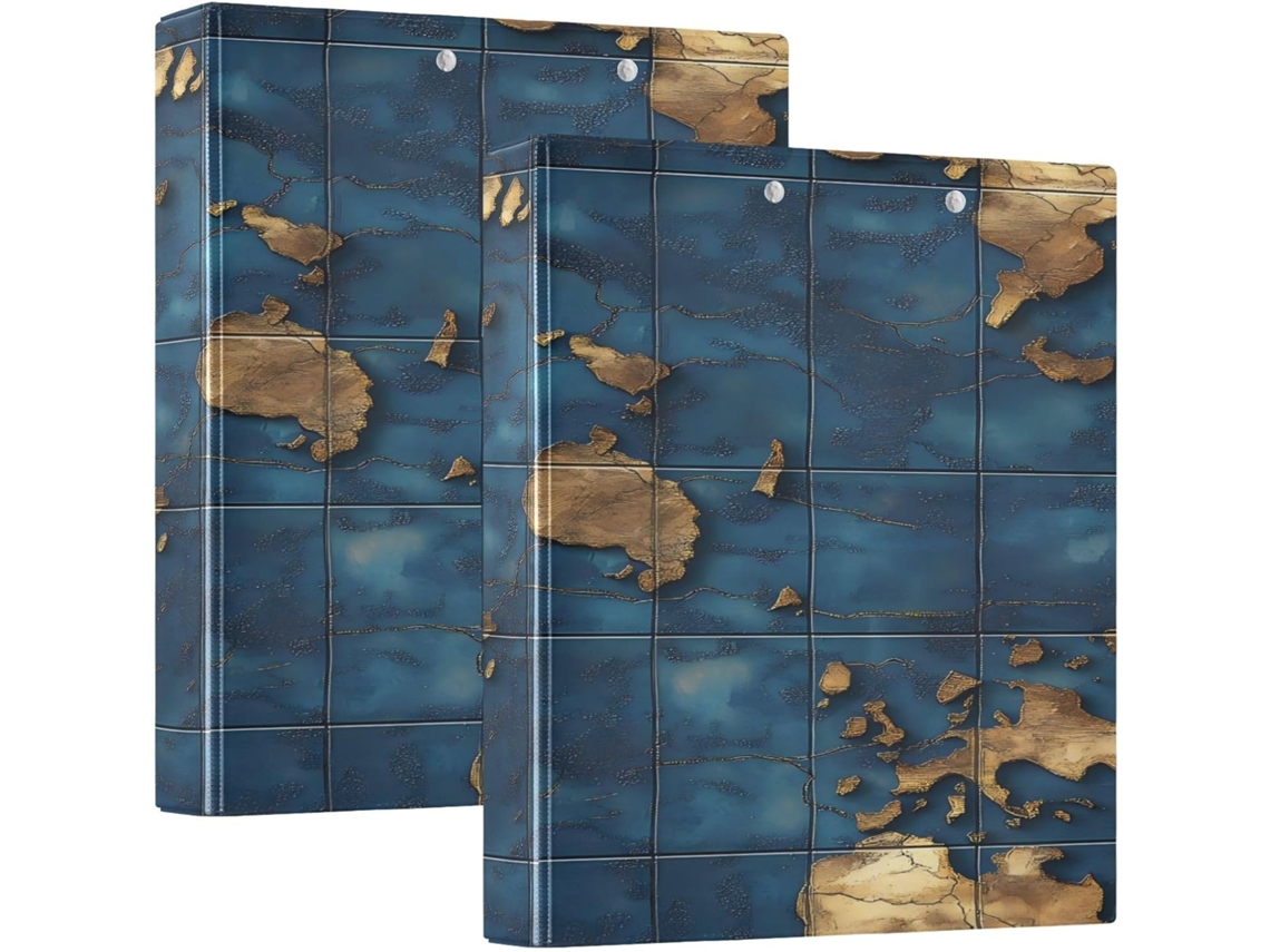 Pasta Escolar Blue Gold Adventure Map 1, 5-polegadas, Argolas Redondas Com Prancheta, Pacote Com 1 2-unidades, Material