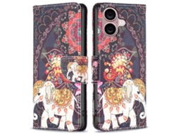 Capa Em Couro Pu Para Apple Iphone 16 - Flor E Elefante