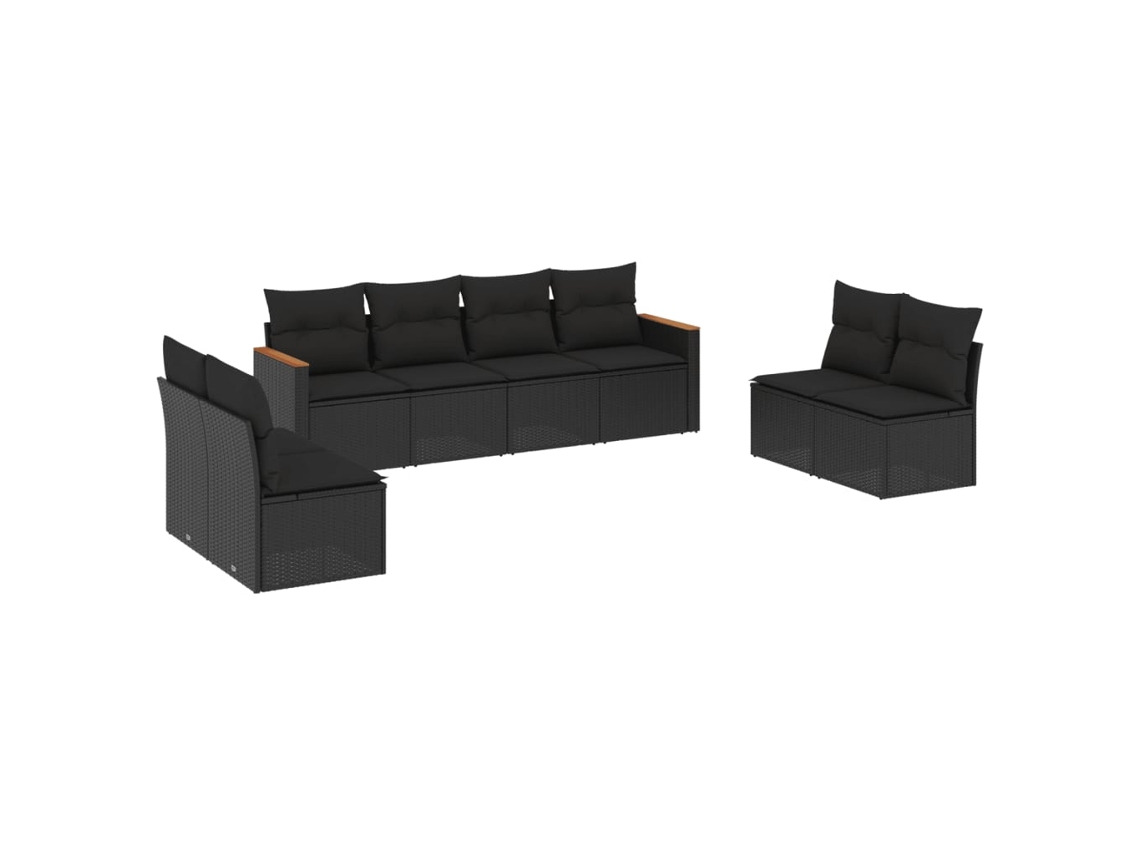 Conjunto de 8 Sofás de Jardim com Almofadões Vime Pe Preto MAISON EXCLUSIVE (8 pcs)