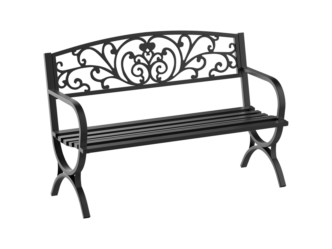 Banco de Jardim Ferro cor Negro 127x60x85 cm OUTSUNNY