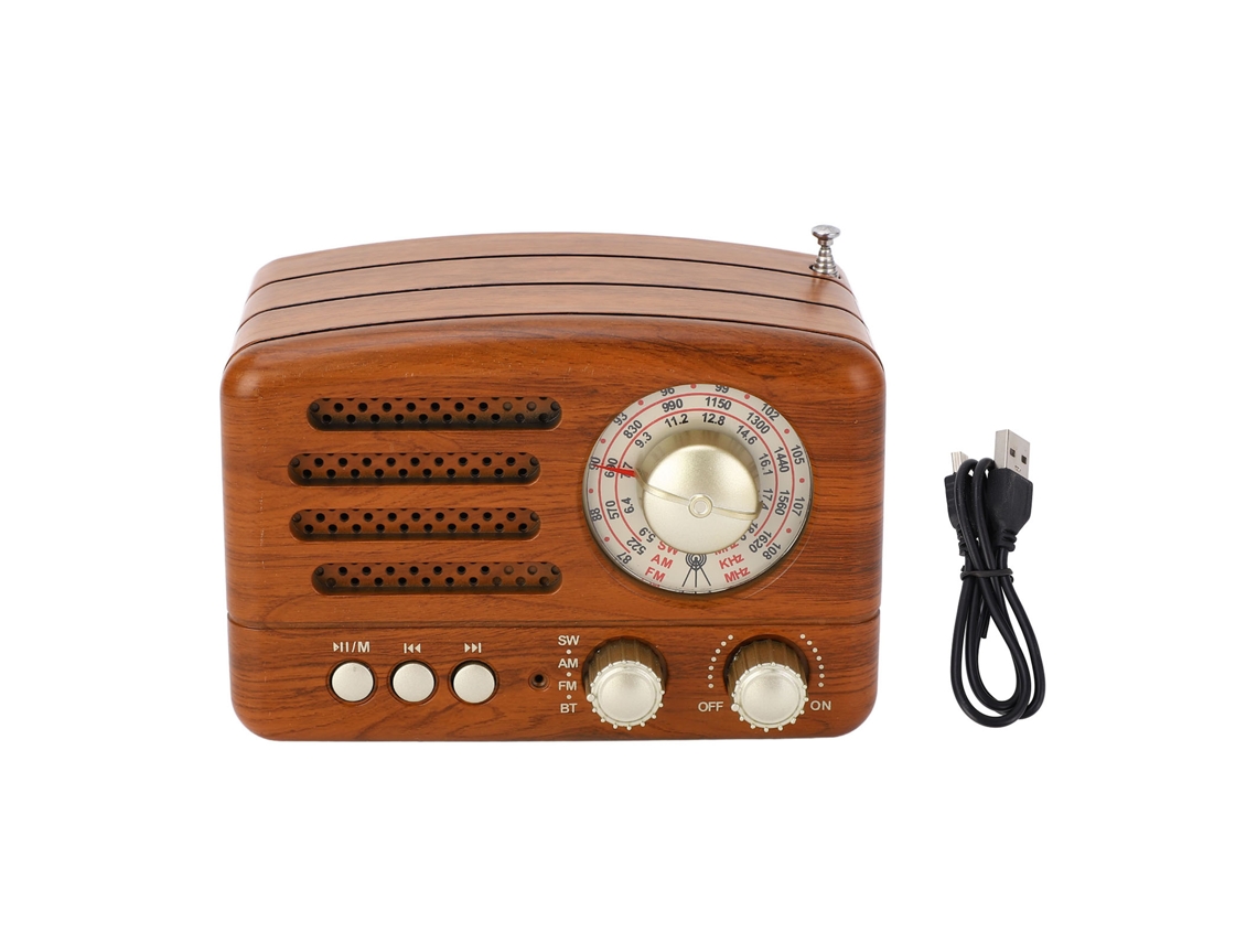 Caixa de som de madeira artesanal com rádio FM e conexão sem fio EOOCOO