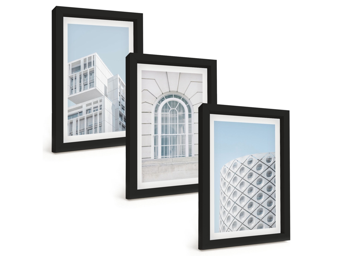 Um Conjunto De Imagens Decorativas Em Uma Molduraarquitetura Moderna Geometria Moldura Preta Pinturas De Quarto Espelharte (3 Peças 20x30 Cm)
