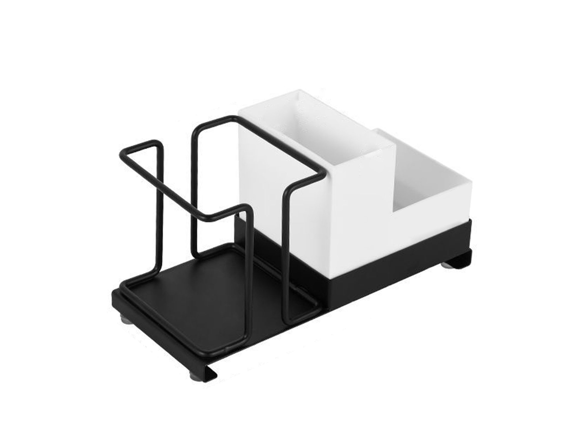 Porta copos Descartável Dispenser com Compartimento para Chá de Aço Carbono Pp para Mesa de Bar Preto | S/MARCA