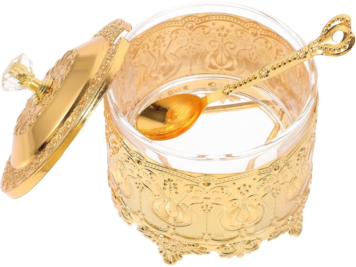 Pote De Doces Decorativo Europeu Osaladi Dourado Com Tampa Hermética, Elegante E Prático Para Uso Na Cozinha Ou Em