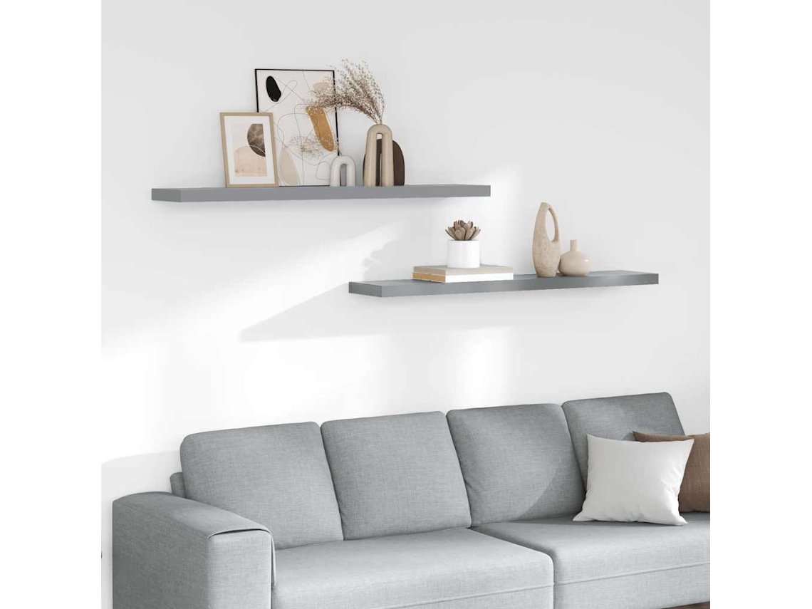 Vidaxl Prateleiras De Parede Suspensas 2 Pcs 120x23,5x3,8cm Mdf Cinza