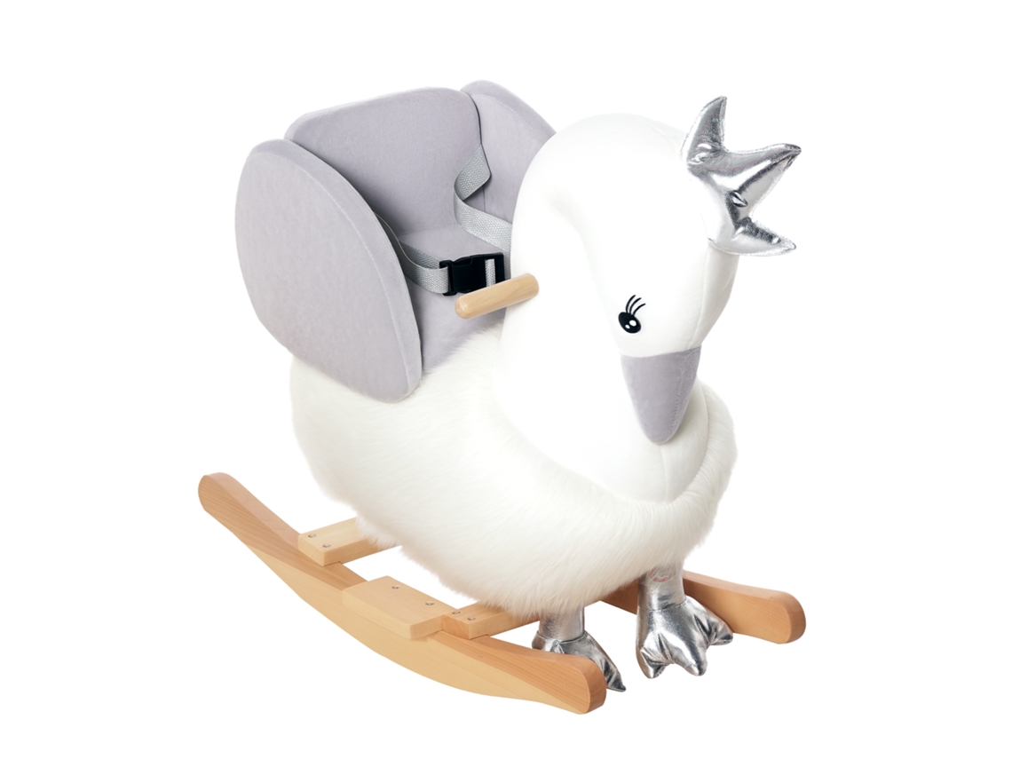 Cavalo Baloiço para Bebés com Forma de Cisnei com Sons Apoio para os Pés e Cinto de Segurança 60x33x59 Cm Branco e Cinza Ge
