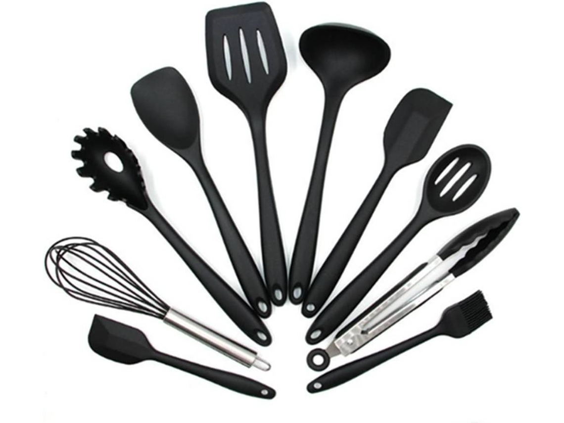 Conjunto De Utensílios De Cozinha Em Silicone, Preto Elysve
