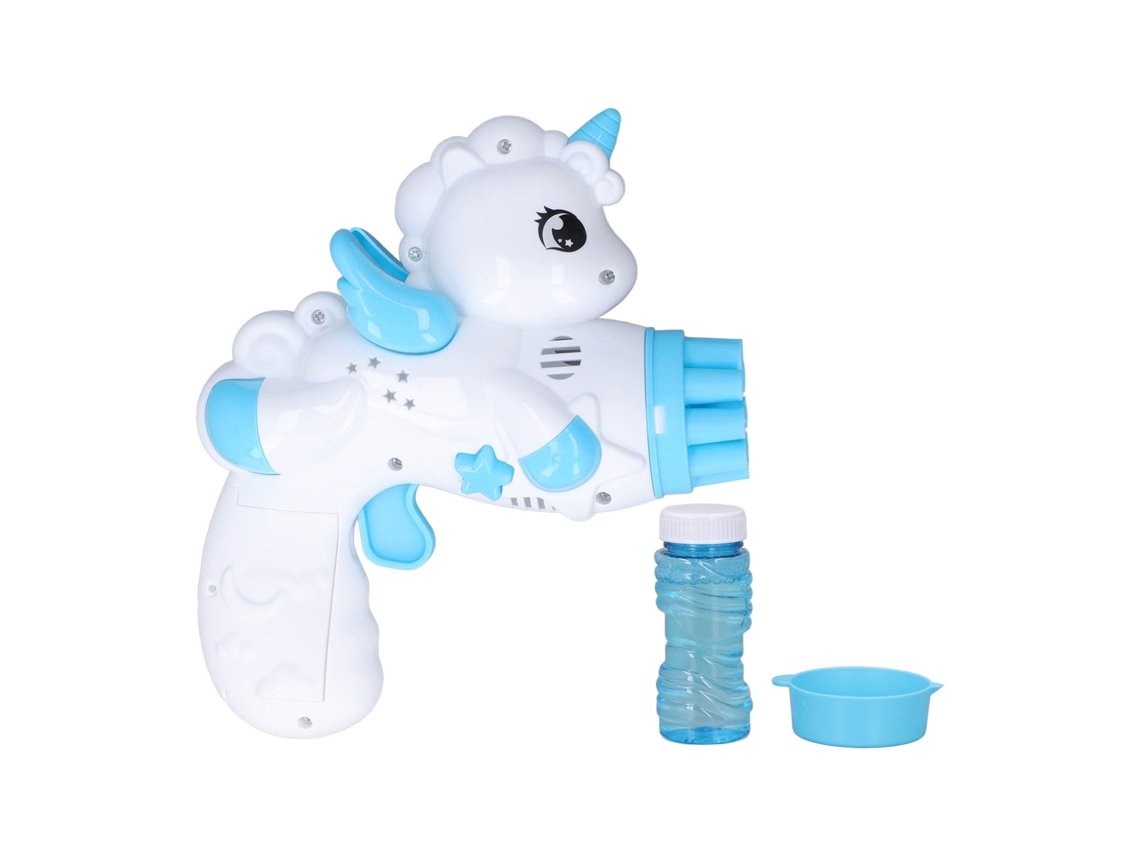Mali máquina de Bolhas Automática Pegasus Cartoon 9 Buracos com Luz Led para Crianças Acima de 3 Anos Azul Claro