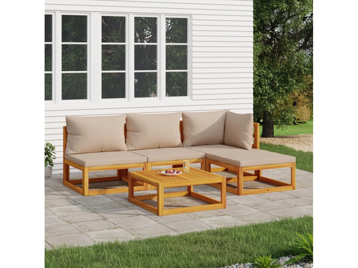 Vidaxl 5pcs Conj. Lounge Jardim Madeira C/almofadões Cinza-acastanhado