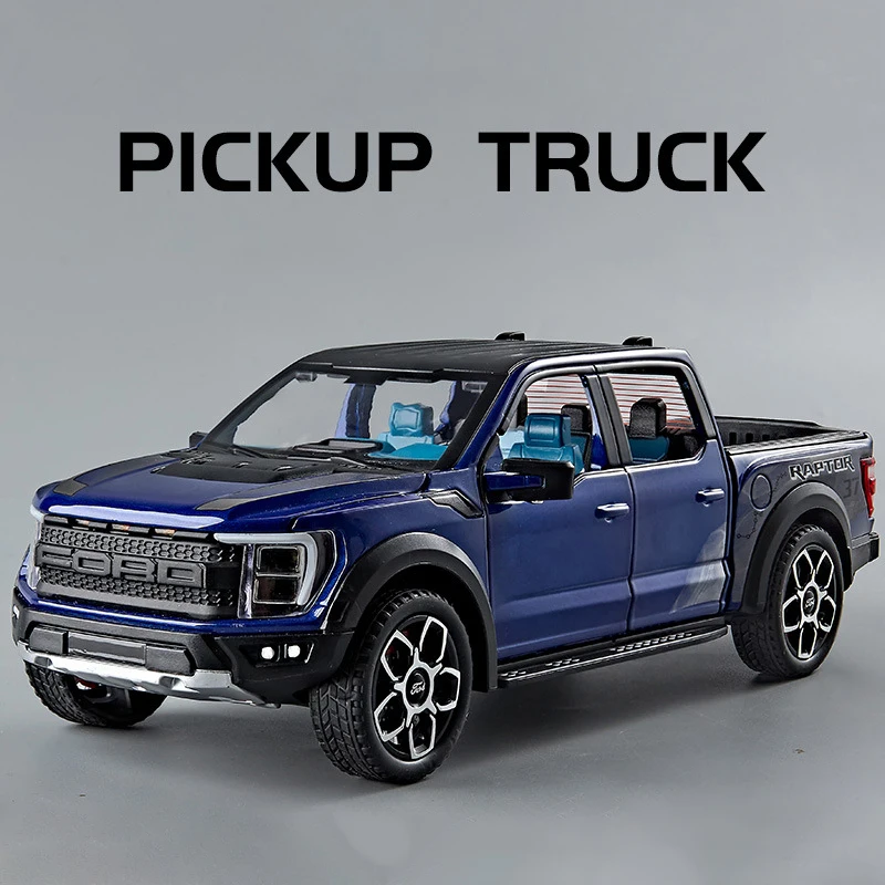 (azul) 1:20 Raptor Pickup Truck, Miniatura De Metal Fundido Com Som E Luzes
